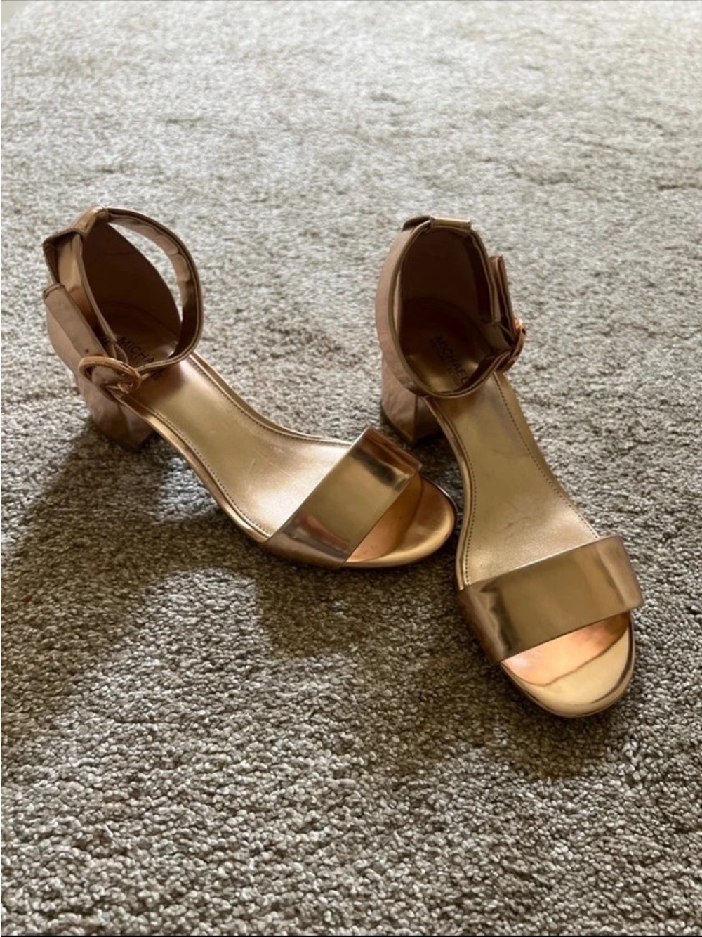 Michael Kors Rose Gold Ankle Strap Block Heel Sandals